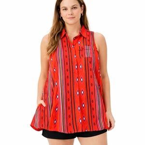 BONGO Red and Black Patterned Top